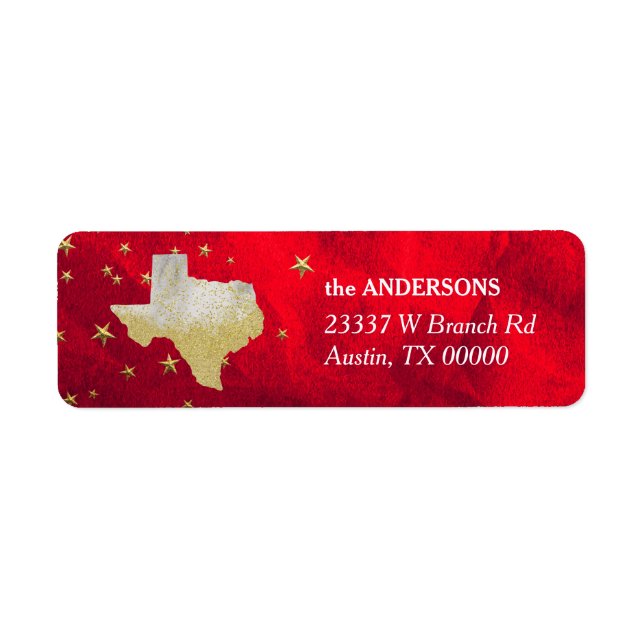 Étiquette Red Gold Stars Texas Adresse de retour (Devant)