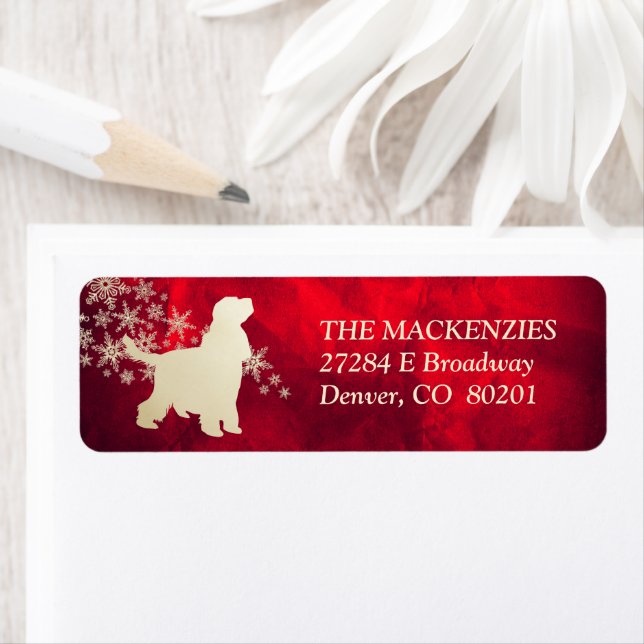 Étiquette Red Gold Winter Anglais Cocker Spaniel (En situation)