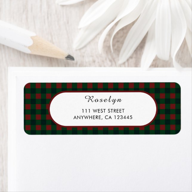 Étiquette Red Green Buffalo Plaid Holiday Adresse de retour (En situation)