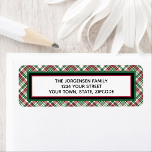 Étiquette Red & Green Tartan Plaid Holiday Adresse de retour