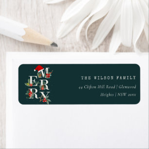 Étiquette Red Green White Merry Christmas Foliing Adresse