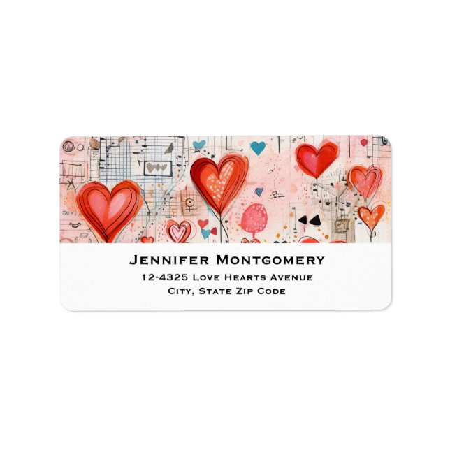 Étiquette Red Hearts Whimsical Love Motif (Devant)