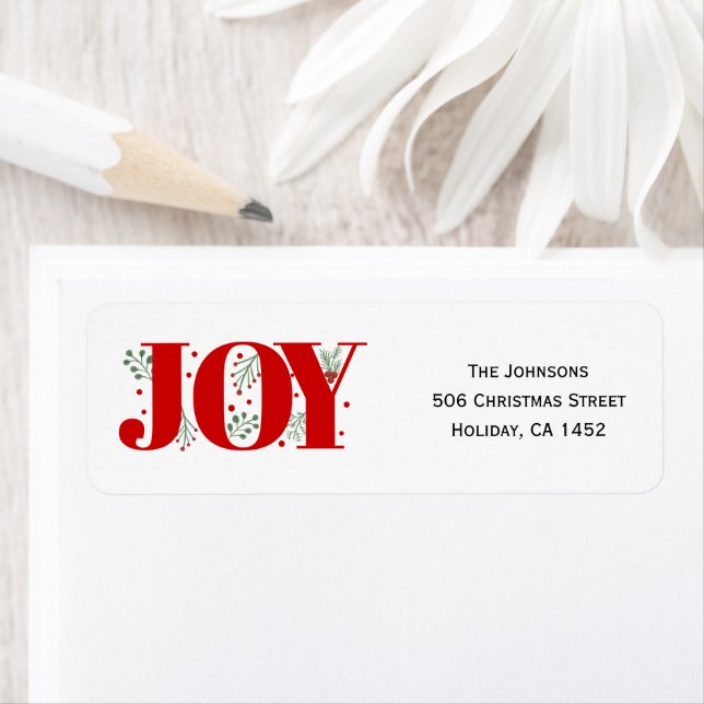 Étiquette Red Joy avec baies photo de Noël (En situation)
