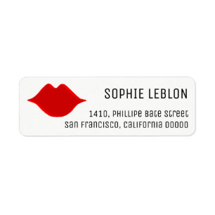 Étiquette red lips beauty salon address label with name