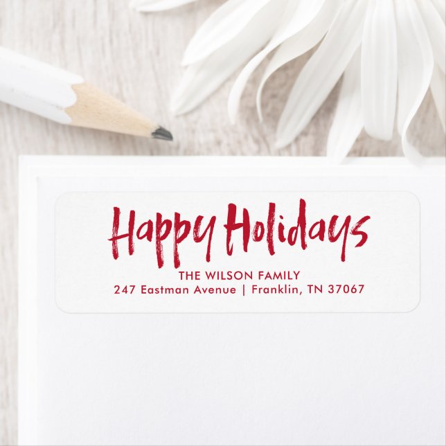 Étiquette Red Modern Lettering Happy Holidays Adresse (En situation)