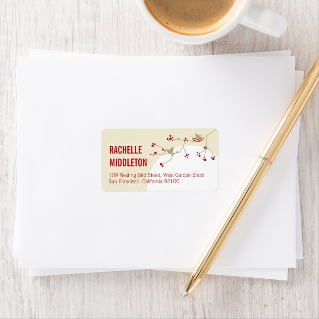 Étiquette Red Nesting Bird Family Simple Baby shower Adresse (En situation)