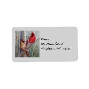 Étiquette Red Northern Cardinal Bird Pair Aquarelle Art