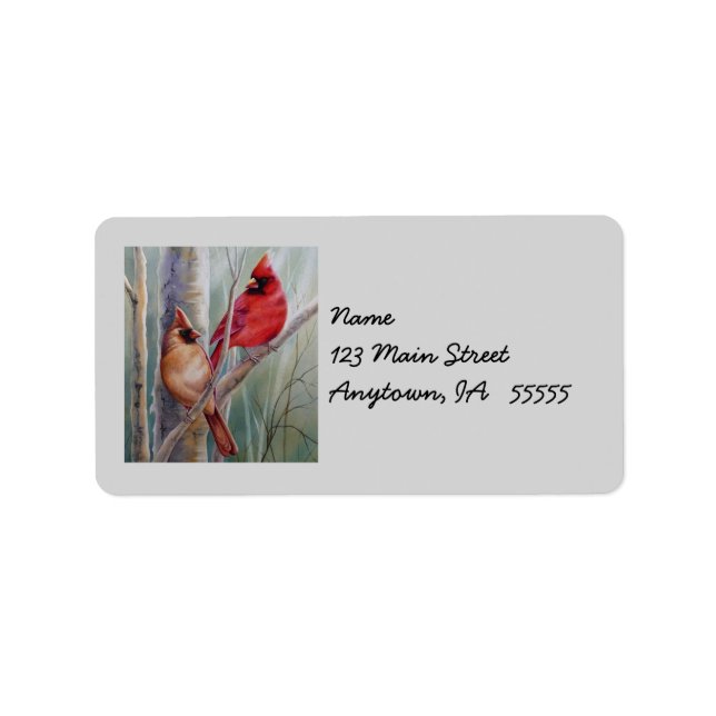 Étiquette Red Northern Cardinal Bird Pair Aquarelle Art (Devant)