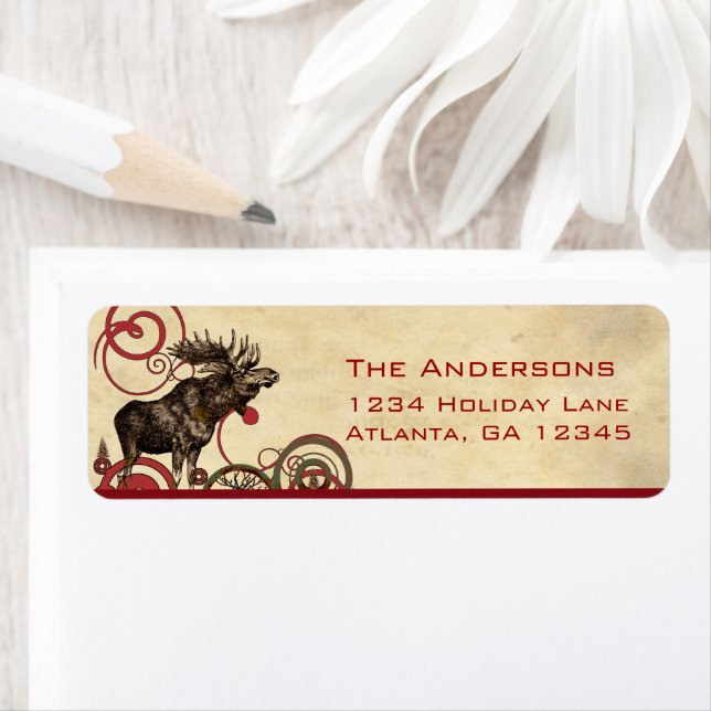 Étiquette Red Pine Moose Trees Adresse de retour (En situation)