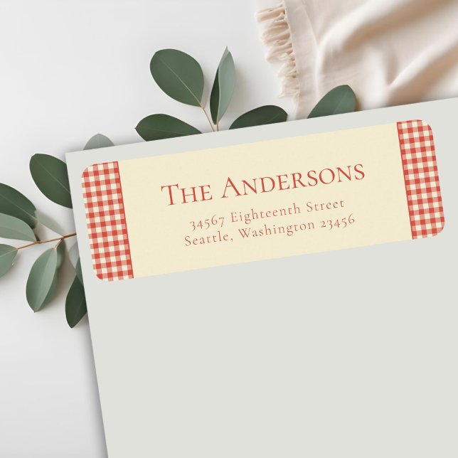 Étiquette Red Plaid Buffalo Retro Russe Adresse de retour (Créateur téléchargé)