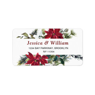 Étiquette Red Poinsettia Floral Christmas Address Label