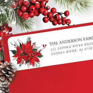 Étiquette Red Poinsettia Flower Adresse de retour