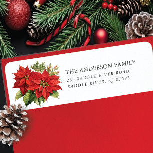 Étiquette Red Poinsettia Flower Adresse de retour