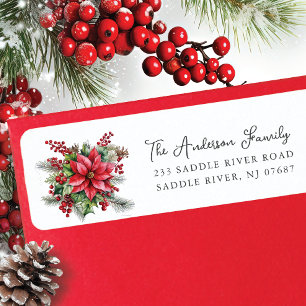 Étiquette Red Poinsettia Flower Adresse de retour