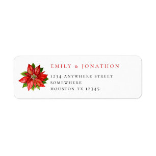 Étiquette Red Poinsettia Nom de retour Adresse Xmas Mariage