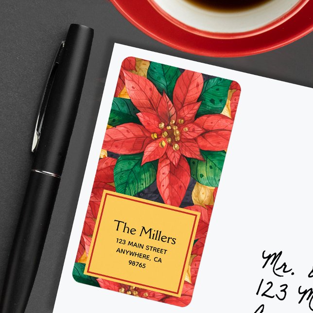 Étiquette Red Poinsettias Noël Floral Adresse de retour (Créateur téléchargé)