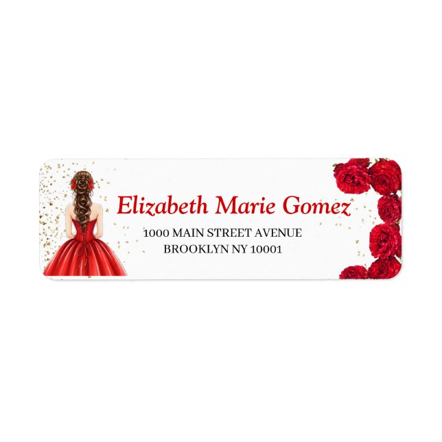 Étiquette Red Quinceañera Custom Return Address Label (Devant)