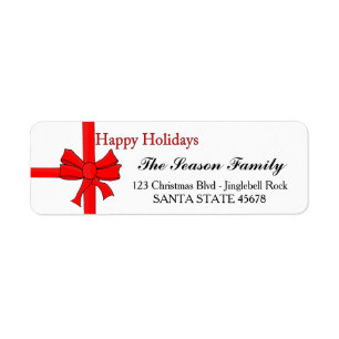 Étiquette Red ribbon bow Happy Holidays address label