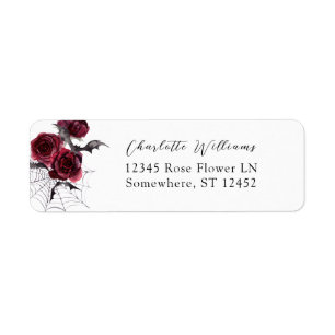 Étiquette Red Rose Halloween chauves-souris Adresse de retou