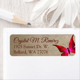 Étiquette Red, Taupe Butterfly Return Address Labels
