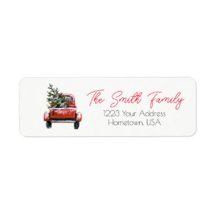 Étiquette Red Truck Christmas Tree Retourner l'adresse étiqu