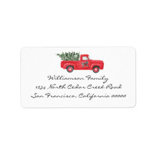 Étiquette Red Truck Tree Christmas Return Address Label