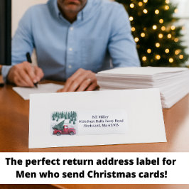 Étiquette  Red Truck with Christmas Tree Return Address 
