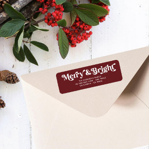 Étiquette Red White Merry Bright Retro Xmas Adresse de retou
