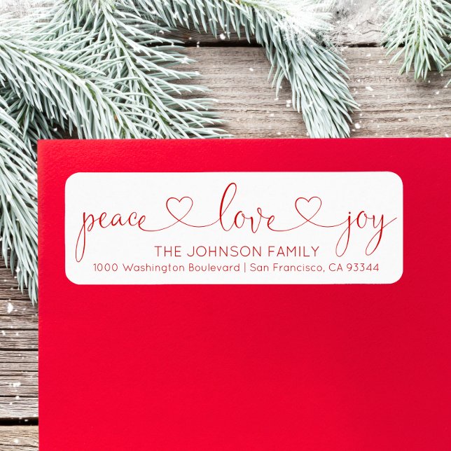 Étiquette Red White Peace Love Joie Noël Holiday (Red White Peace Love Joy Christmas Holiday Label)