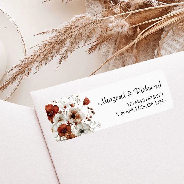 Étiquette Red & White Rustic Floral Mariage Adresse (Créateur téléchargé)