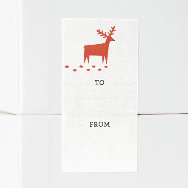 Étiquette Red Woodland Christmas Reindeer | Vacances rustiqu (Créateur téléchargé)