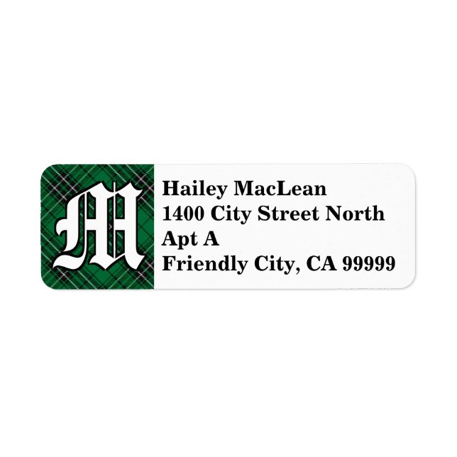 Étiquette Regal Clan MacLean Chasse Tartan Monogramme (Devant)