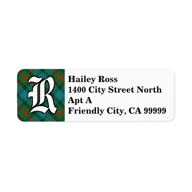 Étiquette Regal Clan Ross Tartan Monogramme (Devant)