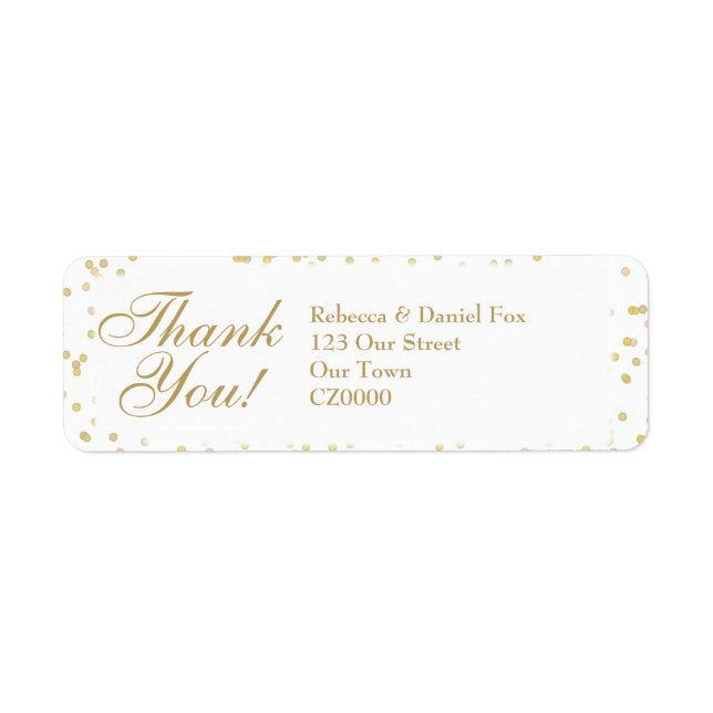 Étiquette Remerciement de mariage confettis poussière d'or (Devant)