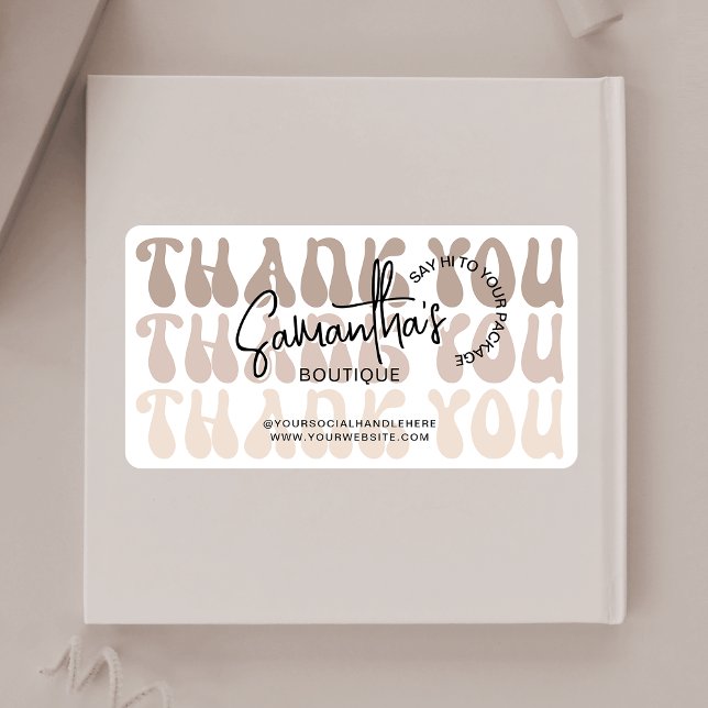 Étiquette Remerciement pour achat d'affaires beige rétro (Add the finishing touch to your parcels with these trendy beige & white business thank you stickers)