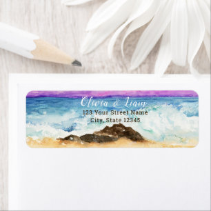 Étiquette Retour à l'océan rocheux aquarelle de la plage
