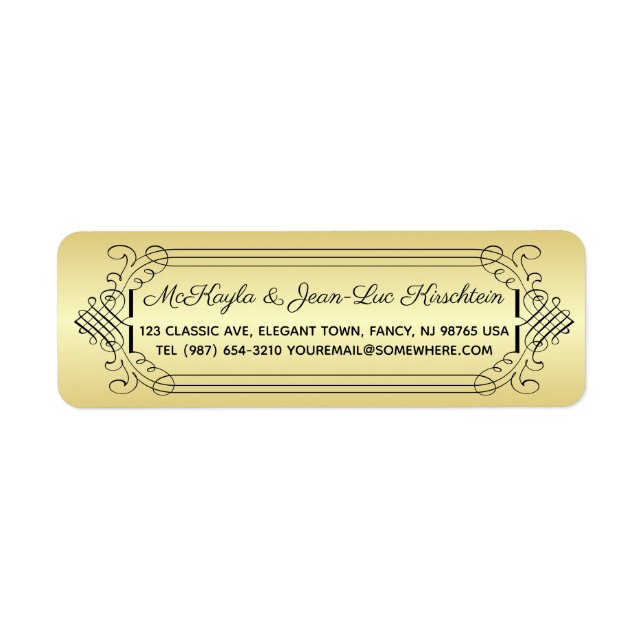Étiquette Retour Adresse Classic Gold Black Mariage élégant (Devant)