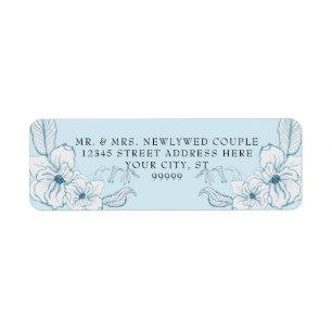 Étiquette Retour Adresse Dusty Blue White Aquarelle Florale