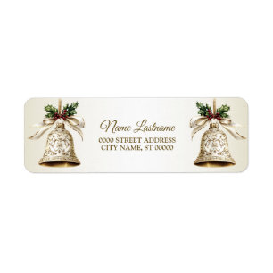 Étiquette Retour Adresse Golden Christmas Bell Shiny Stars