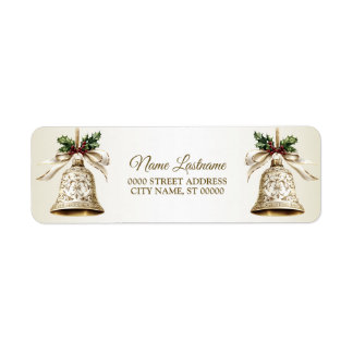 Étiquette Retour Adresse Golden Christmas Bell Shiny Stars