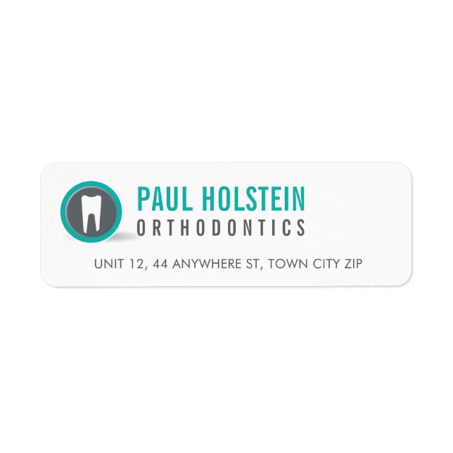 Étiquette RETOUR ADRESSE moderne dentiste dentiste logo dent (Devant)