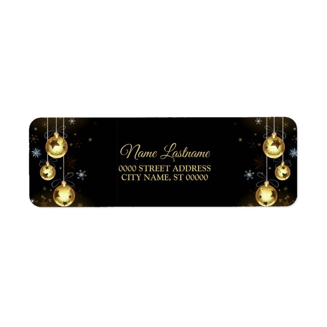 Étiquette Retour Adresse Noël Ornements dorés brillants (Devant)