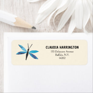 Étiquette Retro Blue Dragonfly Original Art Return Adresse