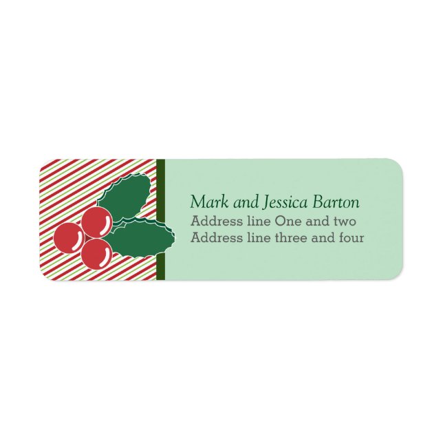 Étiquette Retro Festive Stripes et Holly Custom Christmas (Devant)