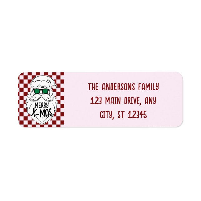 Étiquette Retro Groovy Pink Checkered Santa Claus Christmas (Devant)