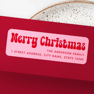 Étiquette Retro Joyeux Noël rose rouge adresse de retour
