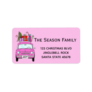 Étiquette Retro Pink Fiat 500 avec cadeaux de Noël