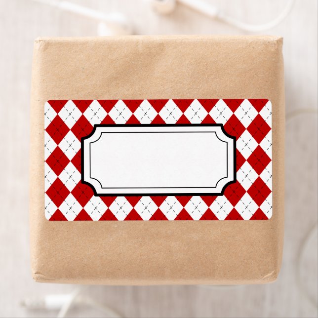 Étiquette Retro Red Argyle Print Labels (En situation)
