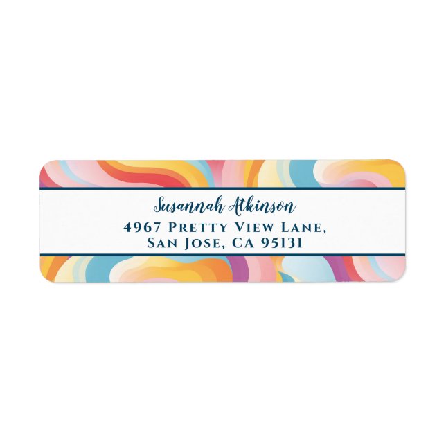 Étiquette Rétro Revival Abstrait Boho Rainbow Wave (Devant)