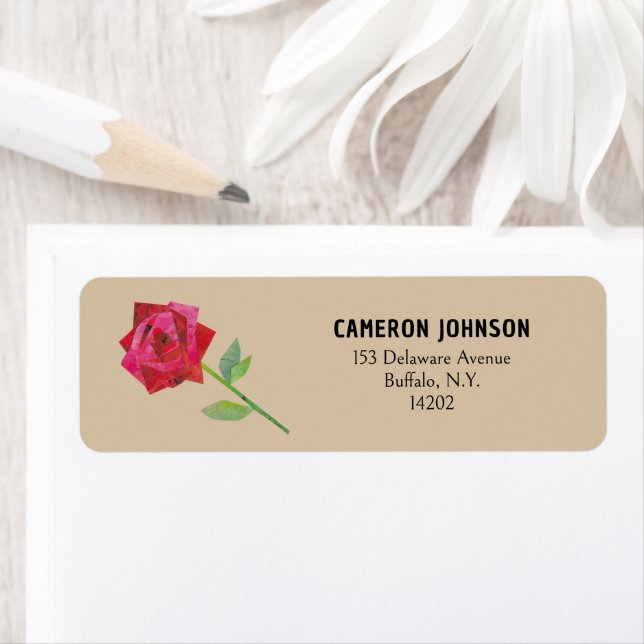 Étiquette Retro Rouge Rose Kraft Taupe Romantique Adresse de (En situation)